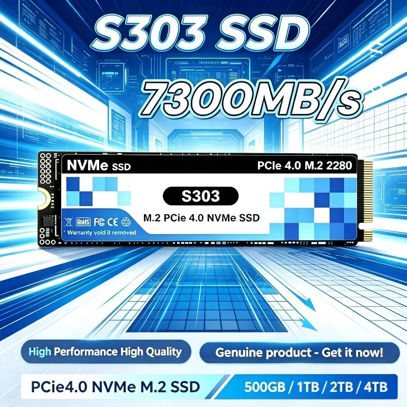 S303 M.2 NVMe SSD Internal Solid State Drive 500GB-4TB High Speed 7300MB/s PCIe 4.0 Gaming Drive Works for Laptop PC