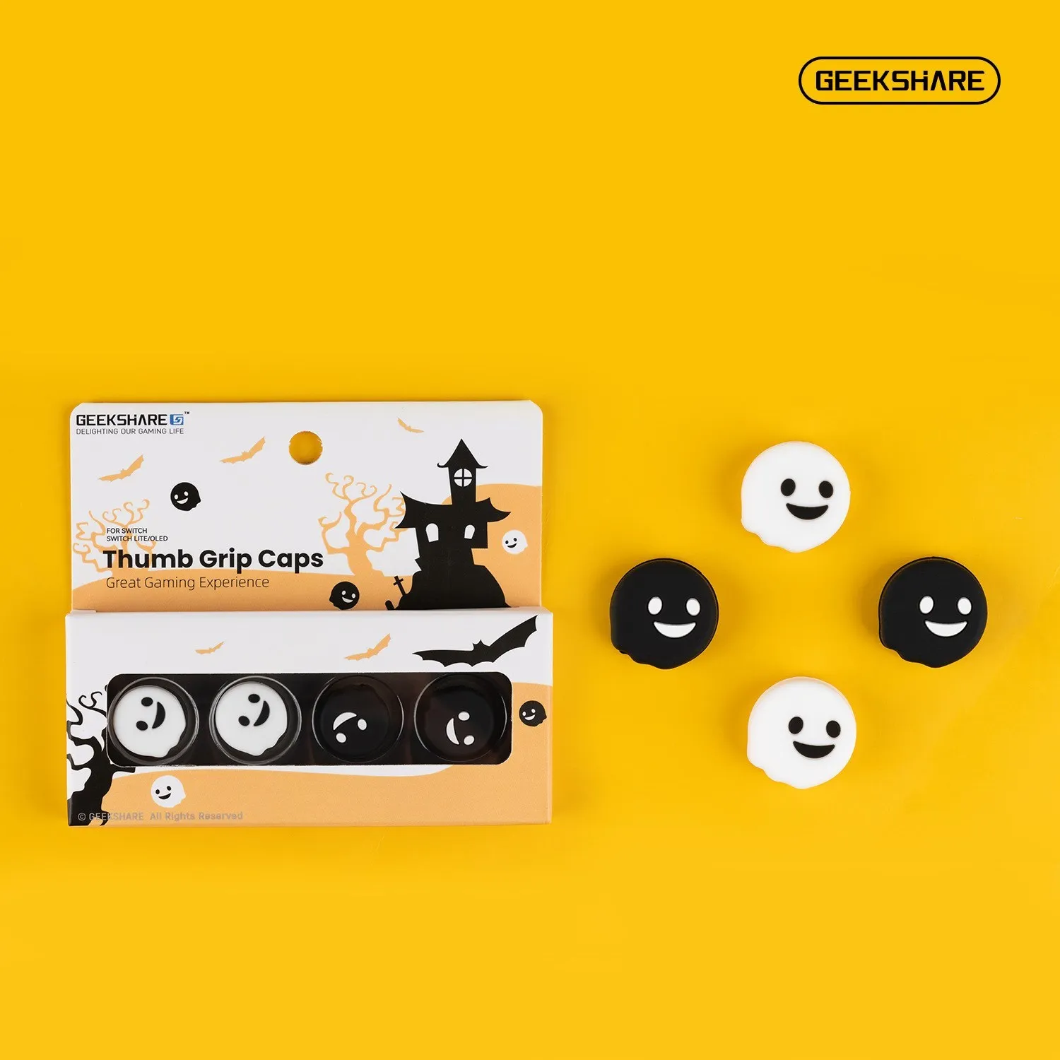 Geekshare-Tapas de agarre de pulgar para Ninetendo Switch/Oled/Lite, 4 piezas, cubierta de silicona para controladores Joy-Con, accesorios para Halloween Ghost NS