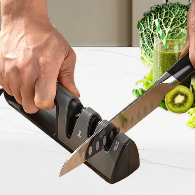 Knife Sharpener 3 in-1 Convenient Fast Knife Scissor Sharpening Fine Coarse Grinding Handheld Knife Sharpener with non-slip base