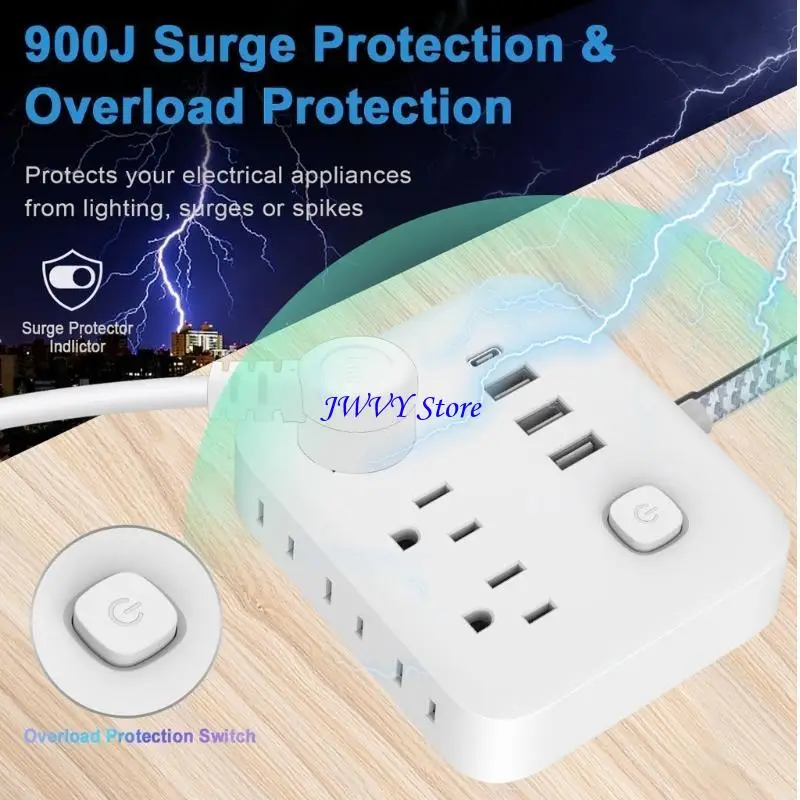 573A 3 Outlet Safety Guards Desk Power Station Flexible Cable Efficient ABS Build For Home Office Electronics