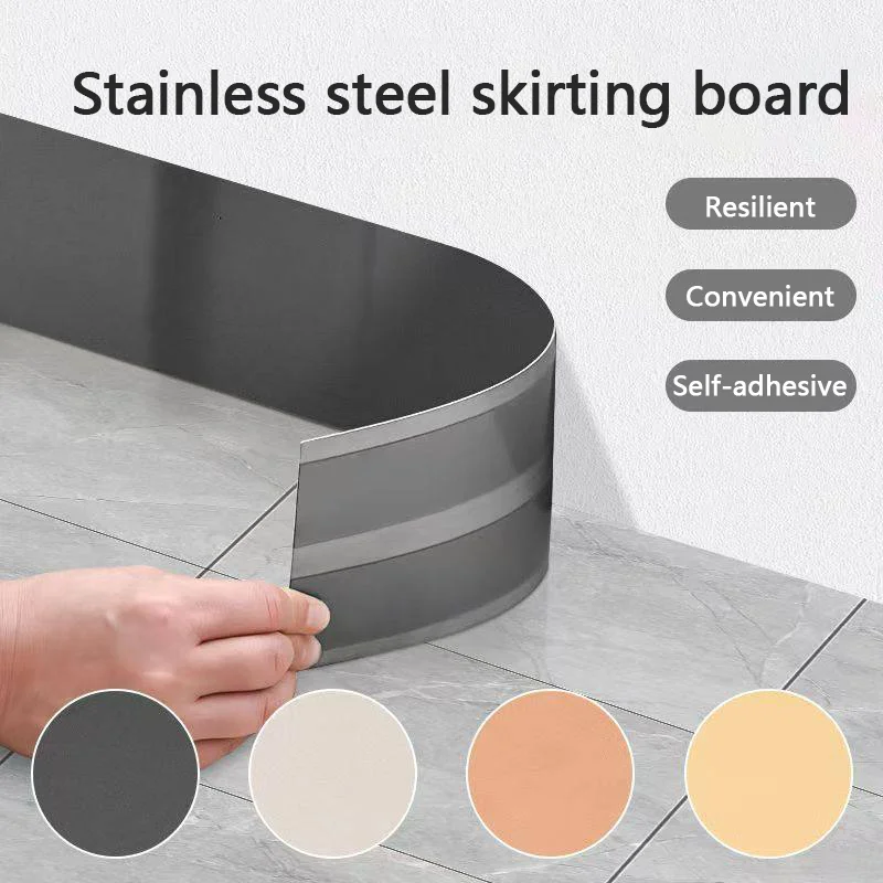 2.6-Meter Self-Adhesive Stainless Steel Skirting Board, Suitable for Walls, Doors, Cabinets, and the Bottom Edge of Dishwashers.