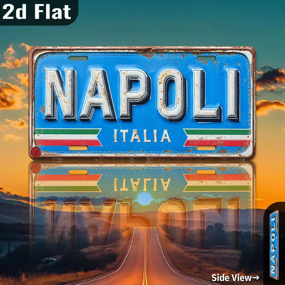 2D Flat - 1pc 2D Flat Metal Vintage Aluminum Sign | Napoli, Italy City Sign, 30.23cm x 15.24cm Outdoor Wall Art, Retro Home Deco