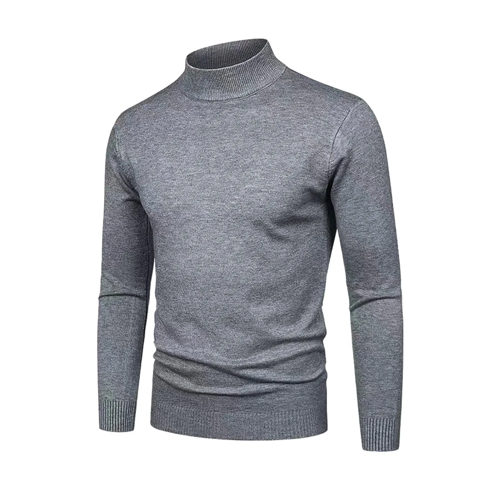 Men Sweater Solid Color Semi High Neck Slim Fit Pullover Knitted Sweaters Casual Business Fashion Trend Comfortable Jumpers