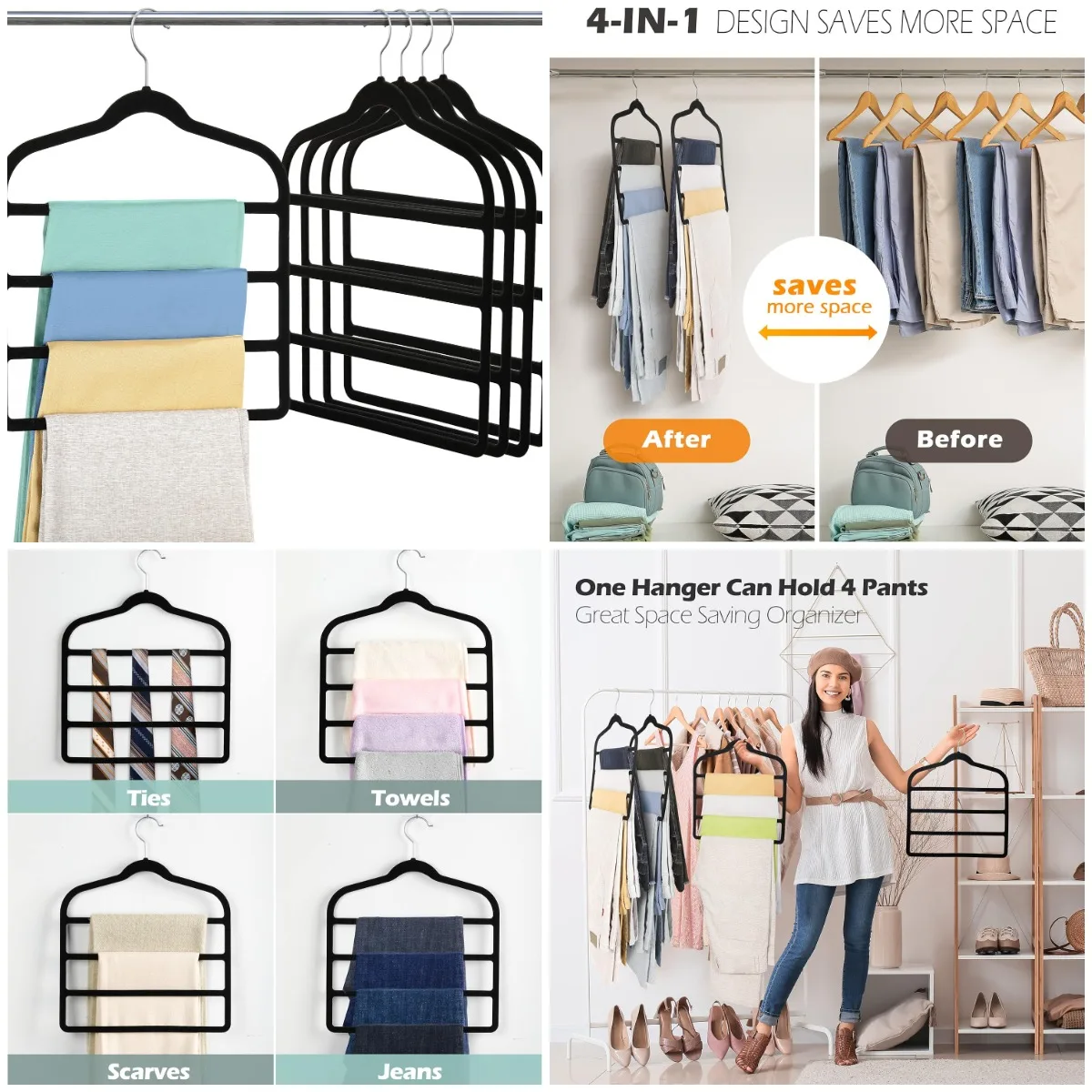 

Velvet Pants Hanger, Non-Slip & Space-Saving, Black (5-Pack)