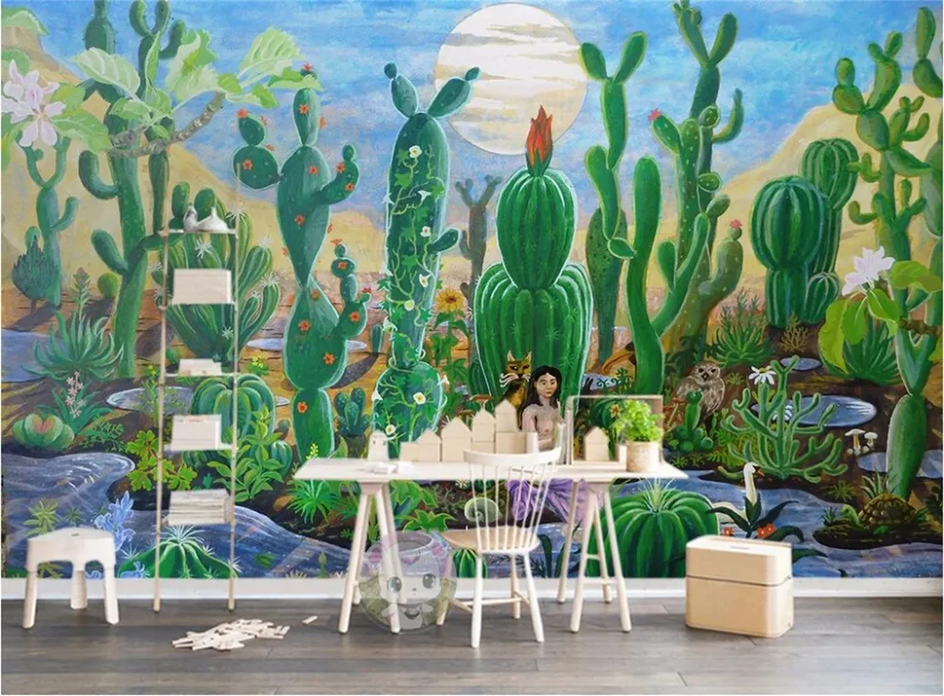 beibehang Custom photo wallpaper hand painted oil painting tropical plant cactus cafe restaurant theme theme hotel fresco