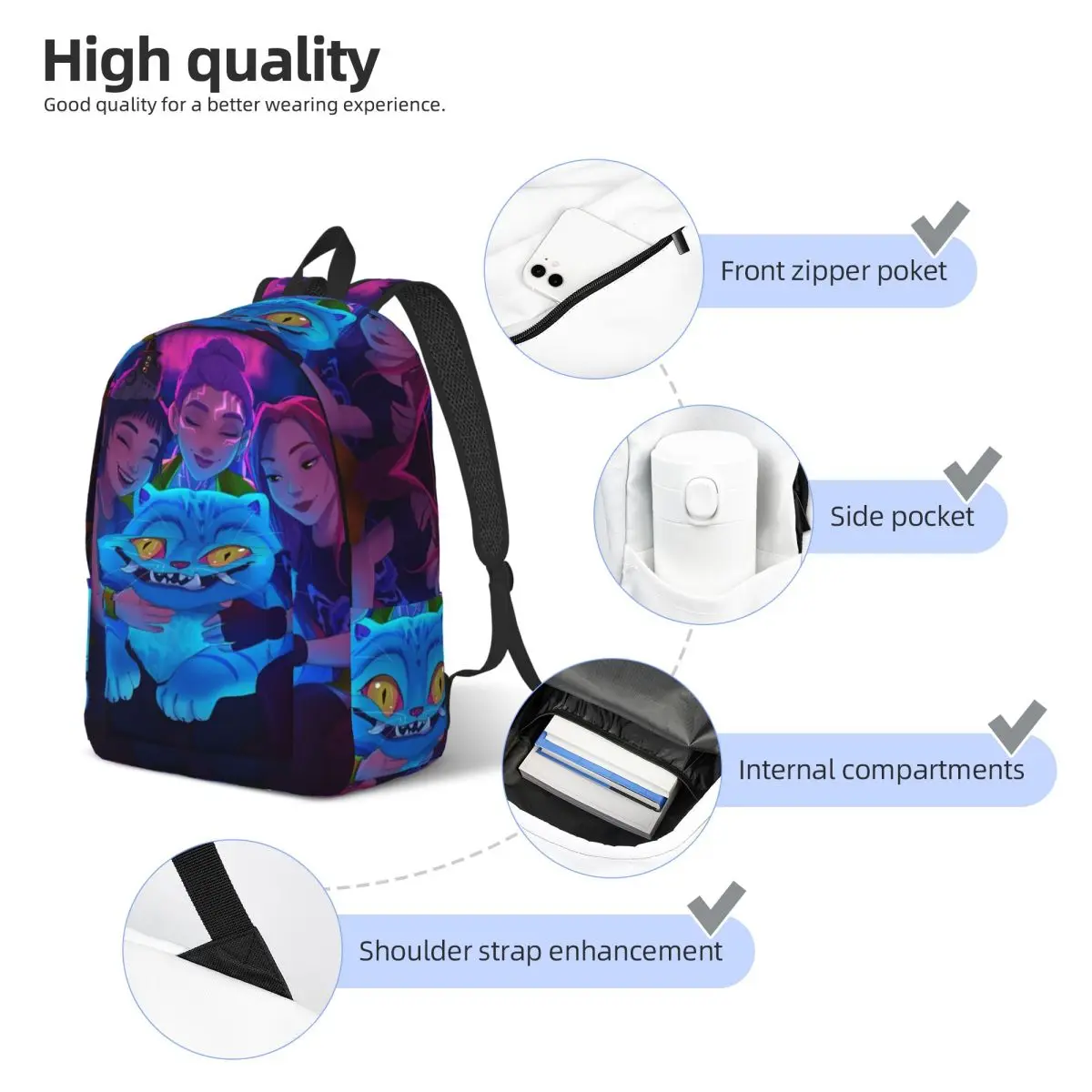 Kpop Demon Hunters Huntrix Tiger Backpack for Men Women High School Business Daypack Laptop Computer Shoulder Bag Outdoor