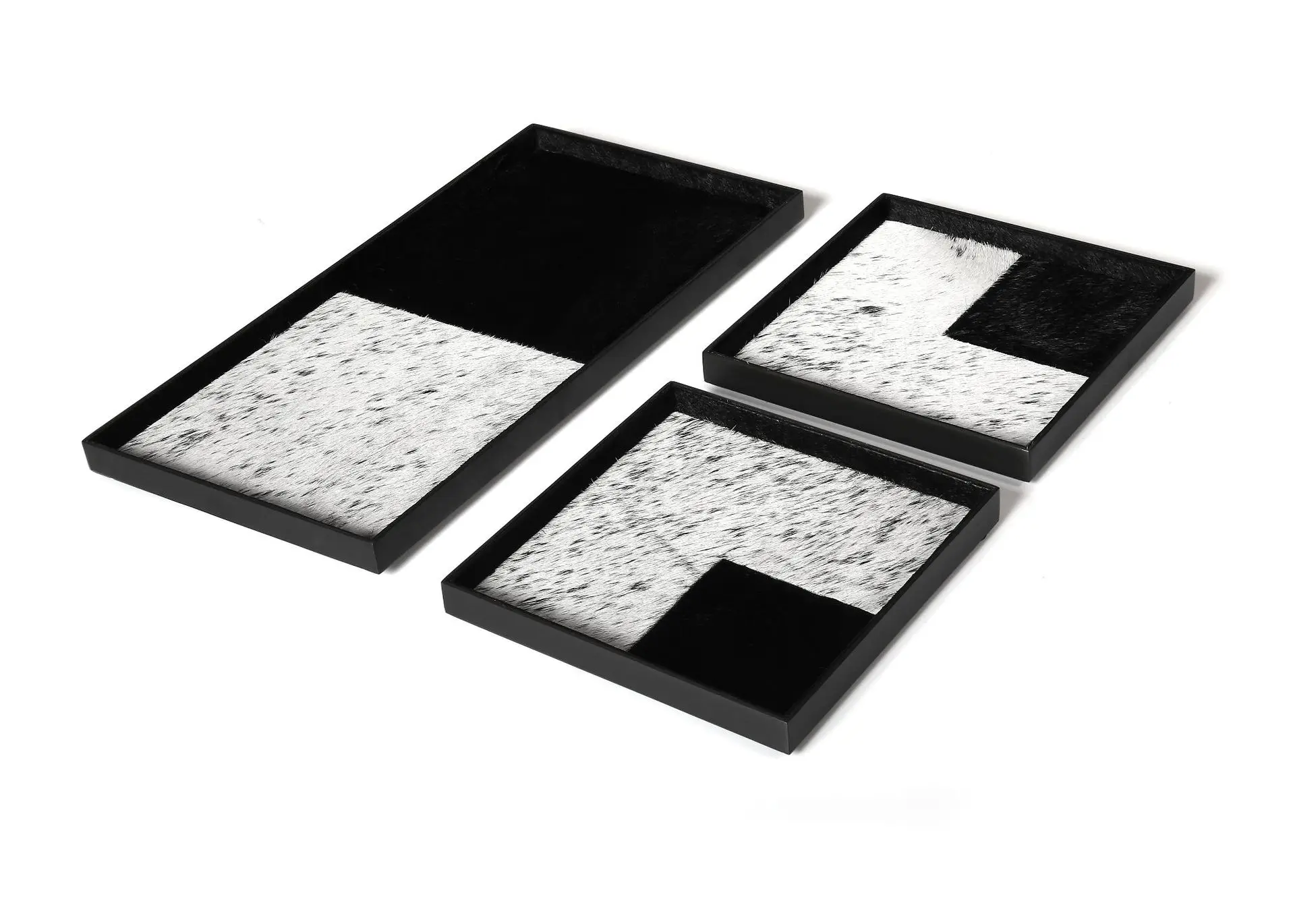 

American, light luxury, horsehair, checkerboard, tray, storage, wooden, leather, tray, set