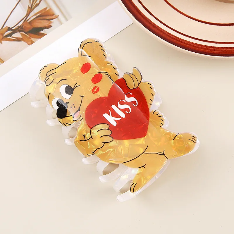 

DS Valentine's Day Love Bear Hair Claw Acrylic Claw Clips Romantic Kiss Bear Crab Hair Clips for Women Girls Hair Accessories