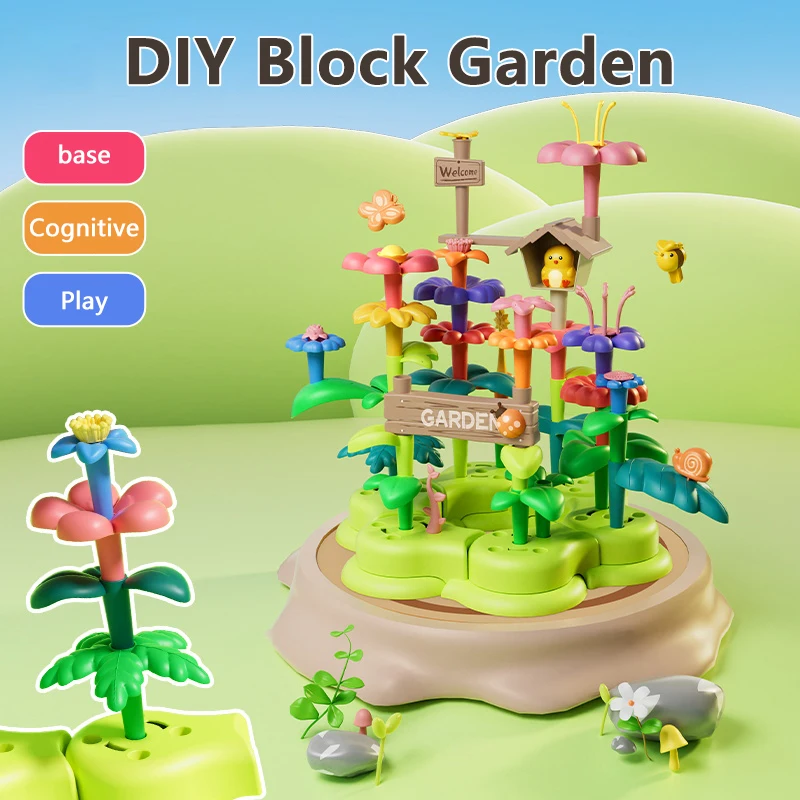 Flower Garden Building DIY Toys Kids Assembled Construction Set Puzzle Preschool Educational Handwork Flower Arrangement Sets