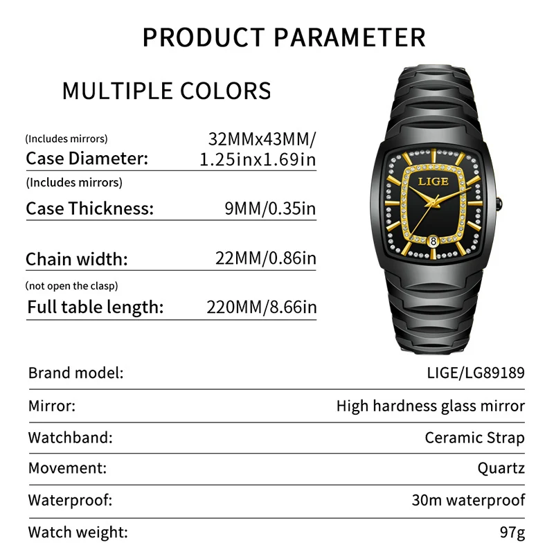 

2025 LIGE, новые роскошные женские часы, модные кварцевые наручные часы с бриллиантами, водостойкий керамический ремешок, женские часы Reloj Mujer