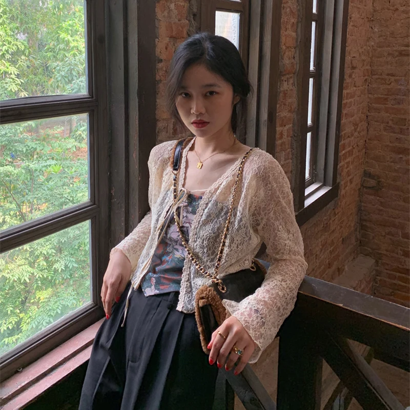 

Women's Summer Thin Long Sleeve Lace Sun Protection Shirt Outerwear Shoulder Padded Cardigan Breathable Casual Style Commute