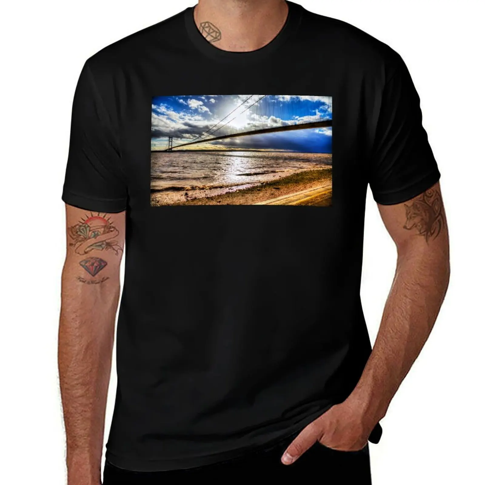 Humber Bridge, Single Span Suspension Bridge T-Shirt Basic Daily Outfit Short Sleeve Tee T-Shirt