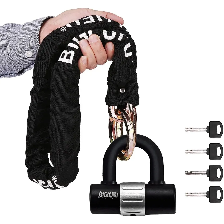 

Heavy Duty 3.3ft 100cm Long Motorcycle Chain Lock with Cut Proof 0.39 inch 10mm Thick Square Chains and 0.63 inch 16mm U Lock f