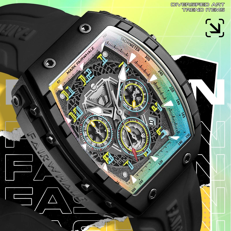 

MARK FAIRWHALE Watches for Man 5001 Fashion Quartz Wristwatches Resin Case Tonneau Dial Design Waterproof Men Watches Reloj
