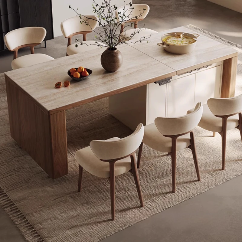 

Island Dining Table Integrated French Cream Style Retractable Household Lift Dining Table And Chairs Minimalist Modern Rectangle