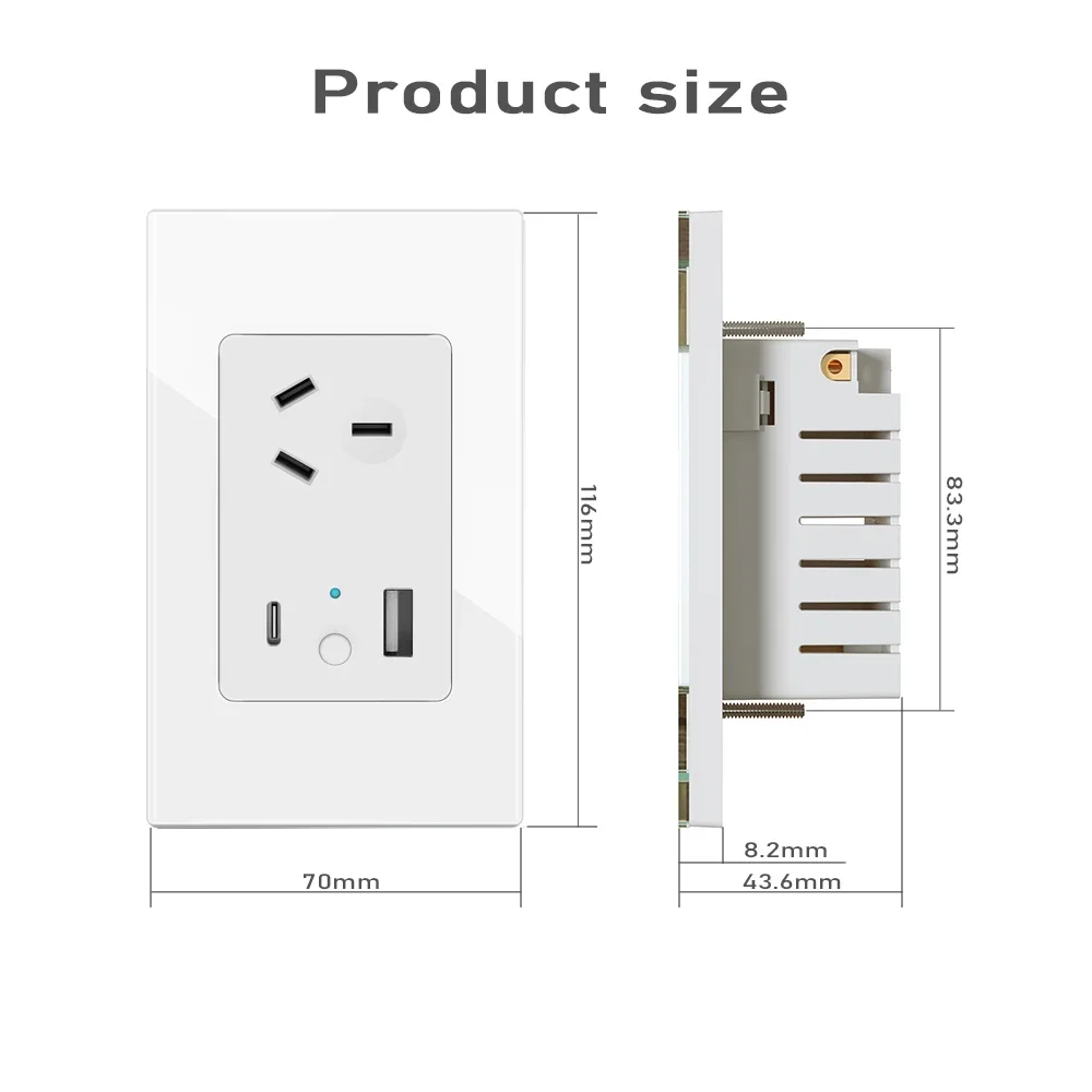 Austrial Power Wall Socket 10A Smart Life Tuya Wifi USB 3A Type C PD 30W for Iphone AU Plug Outlet Glass Panel Alexa Google Home