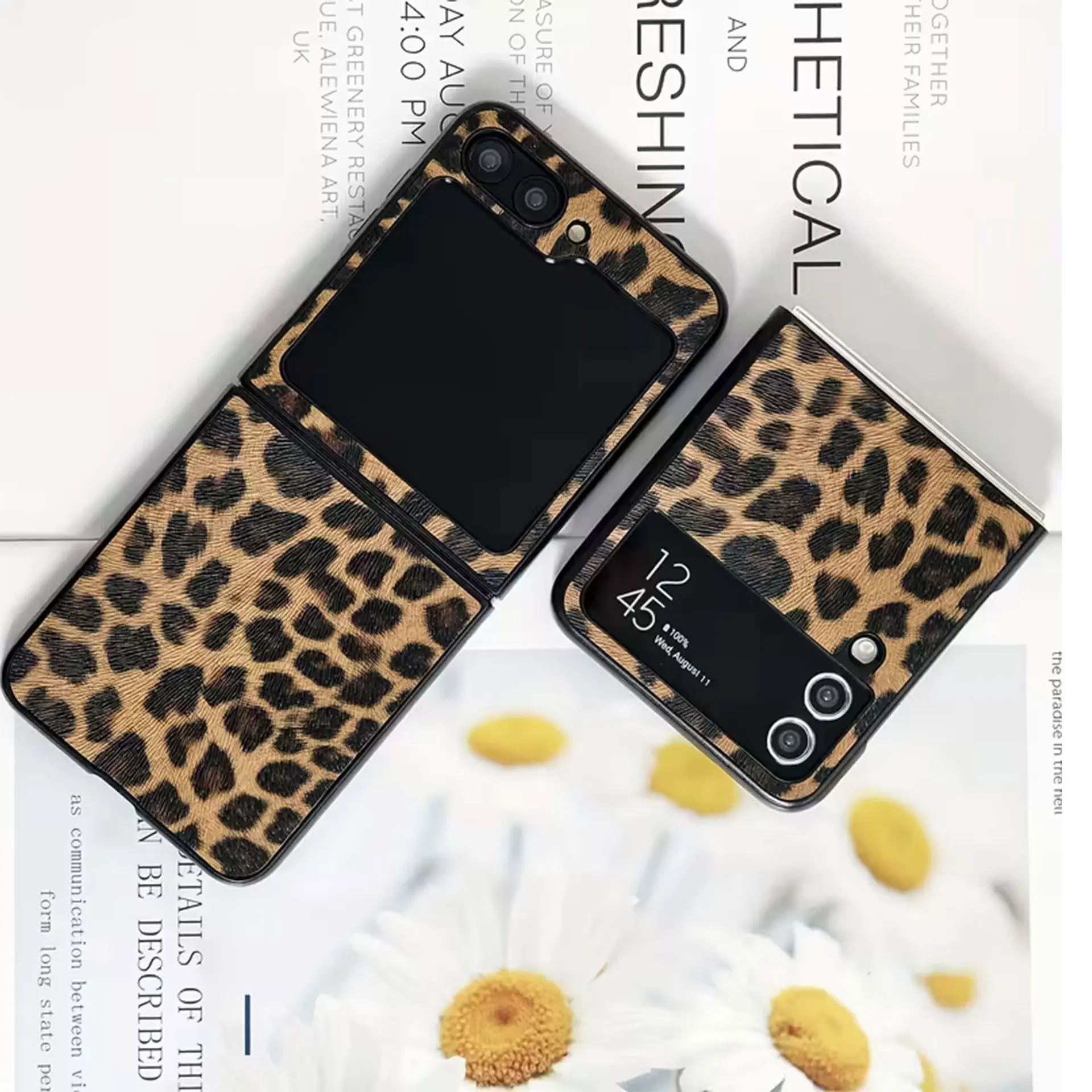 Luxus Leopard Muster PU Leder Harte PC Telefon Fall Für Samsung Galaxy Z Flip 7 6 5 4 3 5G Flip 7 Fe Mode Coole Zurück Abdeckung – Detail 2