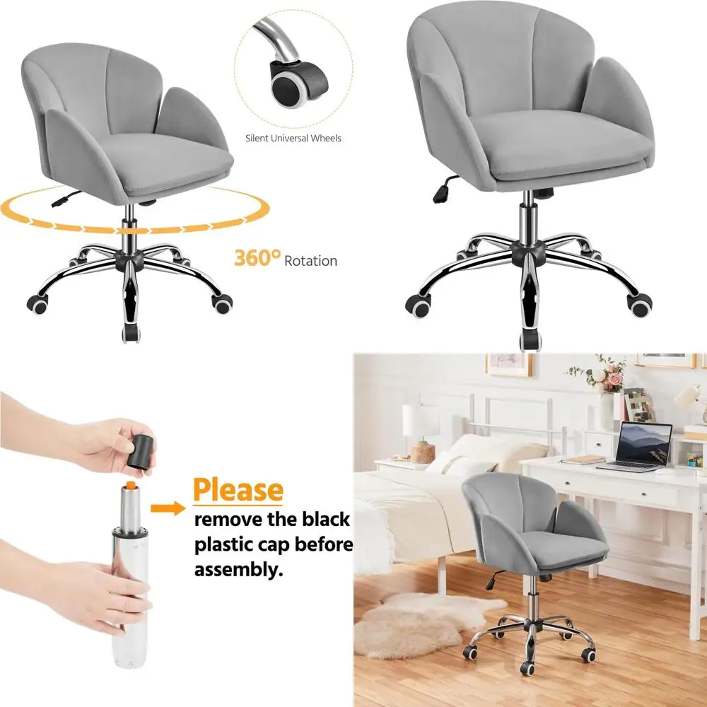 

Стильное велюровое офисное кресло с подлокотниками для дома, туалетного столика или спальни, светло-серое