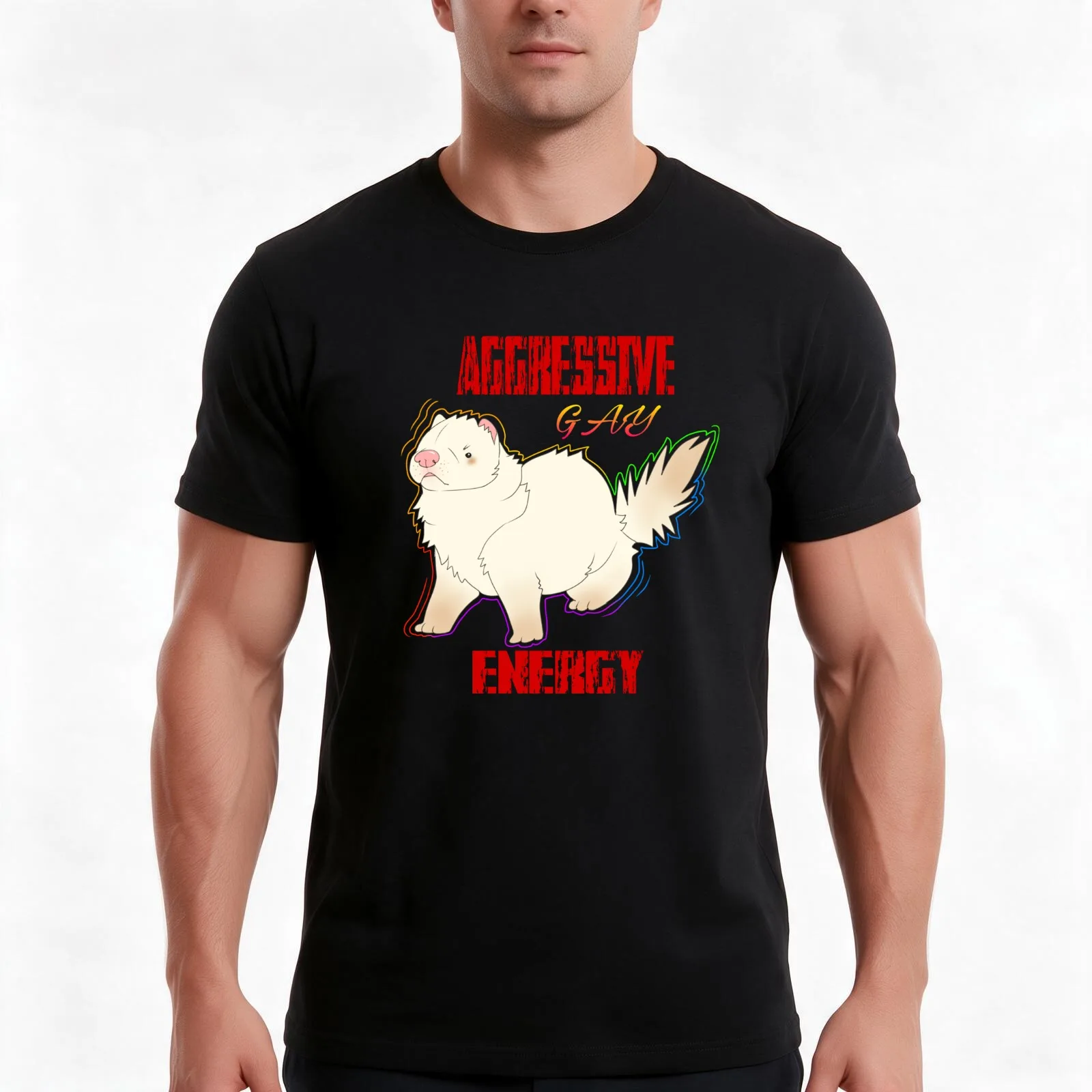 Aggressive Gay Energy Lettering DEW Ferret T-Shirt Summer Casual Cotton Tee Oversized Streetwear Tops Vintage Graphic Print