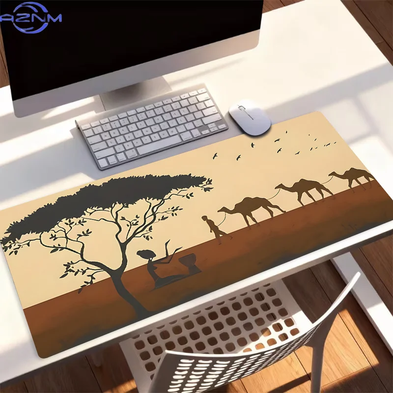 One Extra-Large, Non-Slip, Sturdy Desk Mat And Mouse Pad Featuring a Silhouette of Desert Scenery, with a Rubber Base, Perfect f