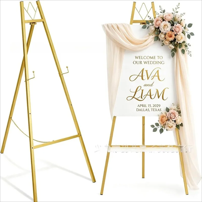 Metal Golden Wedding Display Easel Adjustable Welcome Sign Stand Poster Banner Holder for Wedding Party Event Decoration