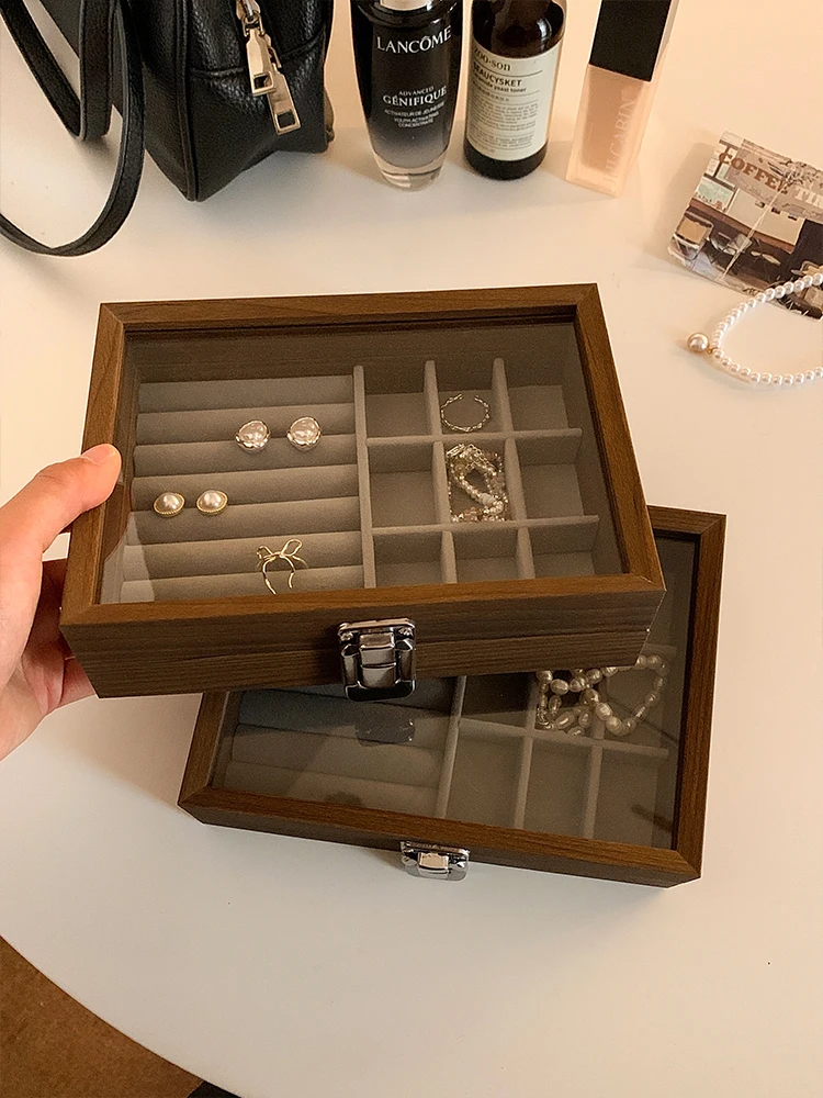 

Portable Large Capaci Retro Wooden Jewelry Box Handmade Accories Nelace Ring Earring Storage Box Small Size New Model