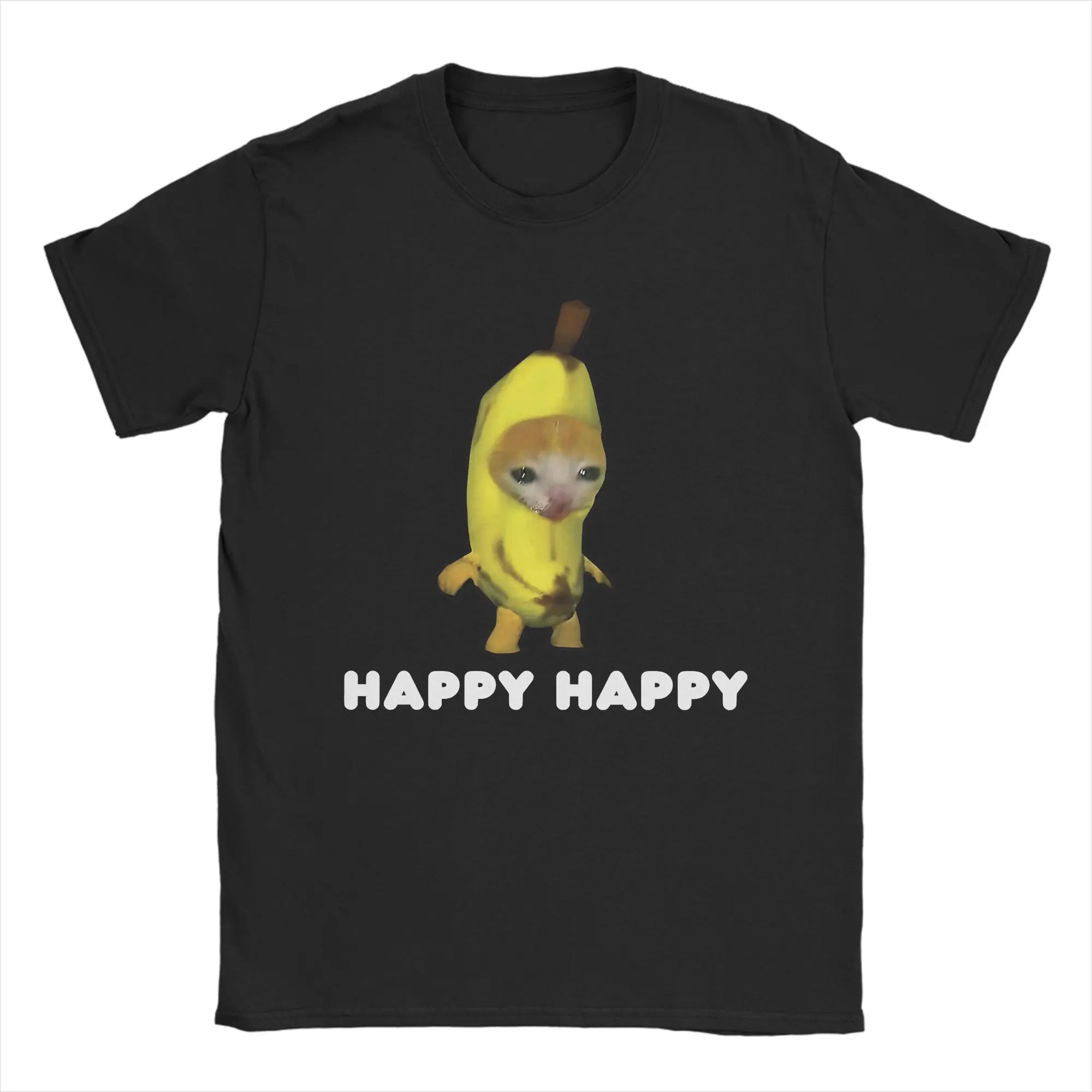 

Happy Banana Cat Meme Cotton T-Shirt For Men Summer Vintage T Shirts O Neck Novelty Tee Shirt Plus Size Print Clothes
