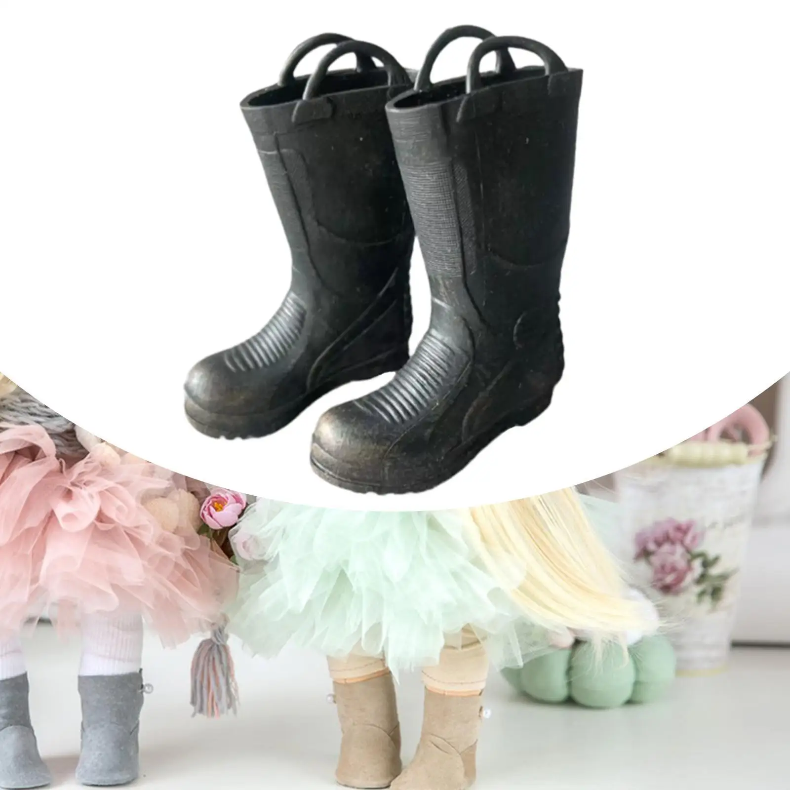 

1/6 Scale Fireman Boots Model Pretend Play Toy Classic Dollhouse Decoration Footwear Simulation for 12'' inch Doll Figures