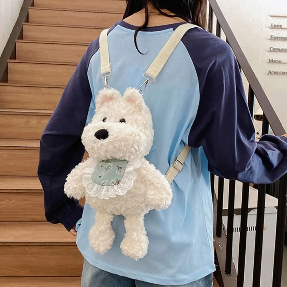 PP-katoen Westie hond pluche rugzak schoudertas grote capaciteit Plushie pop bonttas collectie draagbaar