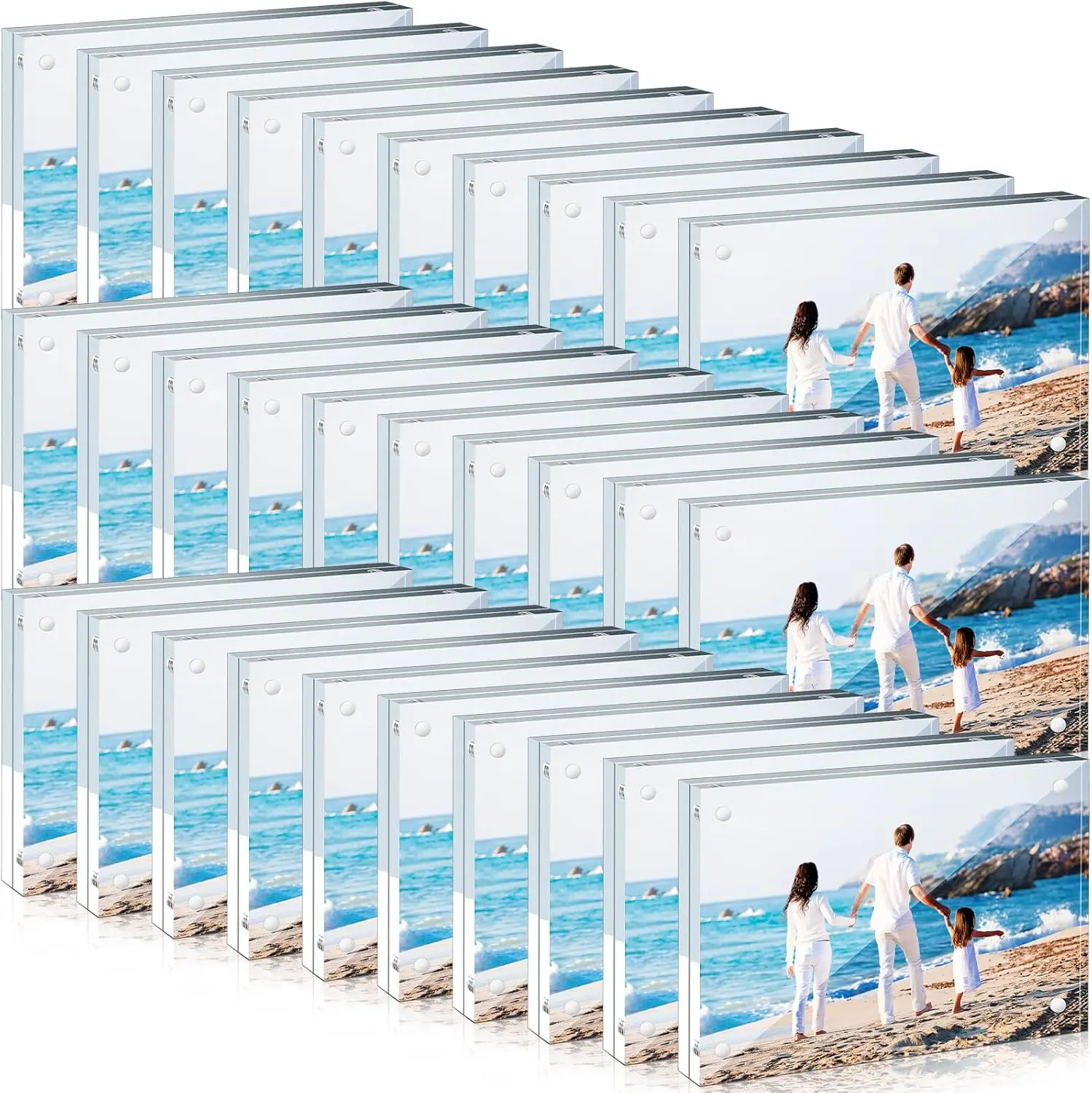 

30 Pack 4 x 6 Inch Clear Acrylic Picture Frames Double Sided Magnetic Photo Frames 20mm Thickness Frameless Desktop Display