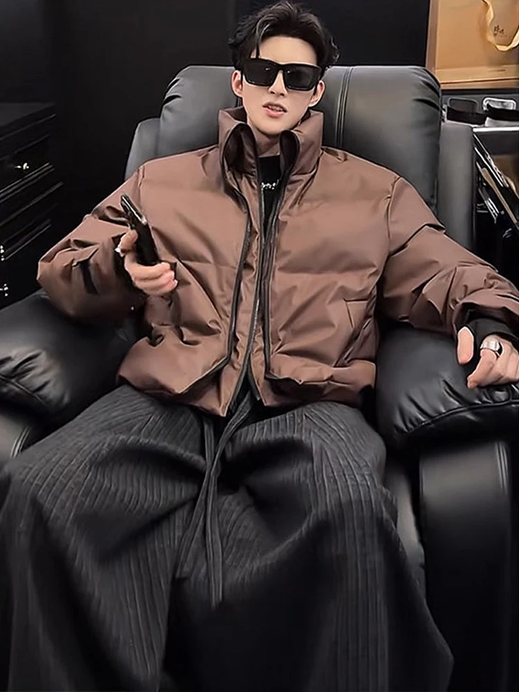 

Мужская зимняя теплая куртка из утолщенного хлопка в американском стиле с воротником-стойкой, имитация двухслойности, эффект объемности, высококачественная хлопковая куртка