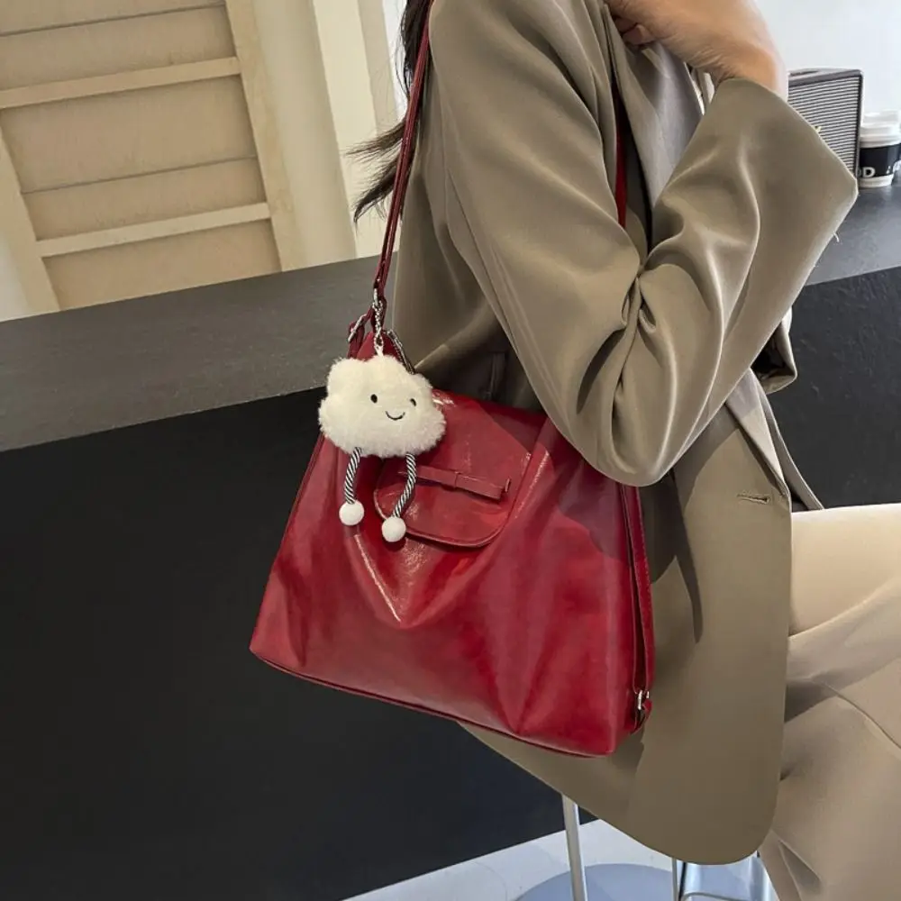 Eenvoudige Balletcore Strik Schoudertas Grote Capaciteit Koreaanse Stijl Strik Rugzak Zilver Y 2K Pu Lederen Crossbody Tas Dames