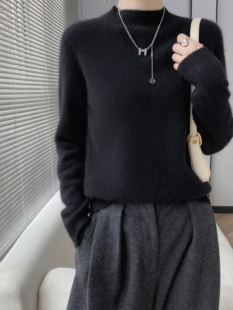 الكلاسيكية الخريف الشتاء س الرقبة البلوز سترة المرأة 100% ميرينو الصوف ملابس تريكو غير رسمية الإناث الكشمير الملابس الأساسية