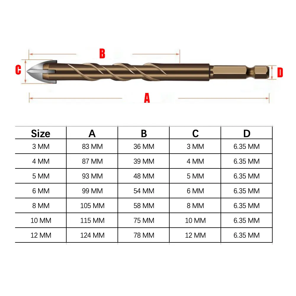 Binoax 4/5/6/7 Pcs Cross Hex Tile Drill Bits Set for Glass Ceramic Concrete Hole Opener Brick Hard Alloy Triangle Bit Tool Kit