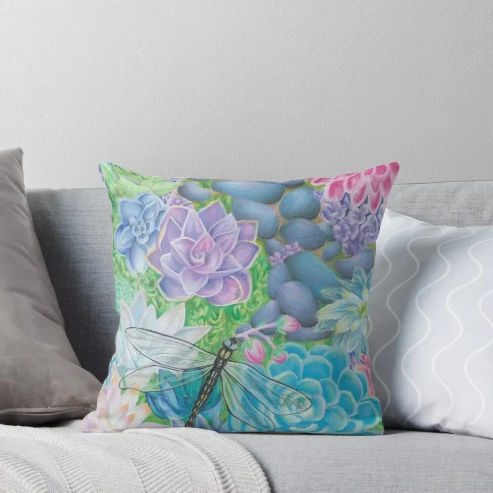 

Succulents and Dragonfly Throw Pillow pillows decor home Pillowcase Sofas Covers Sofa Covers pillow