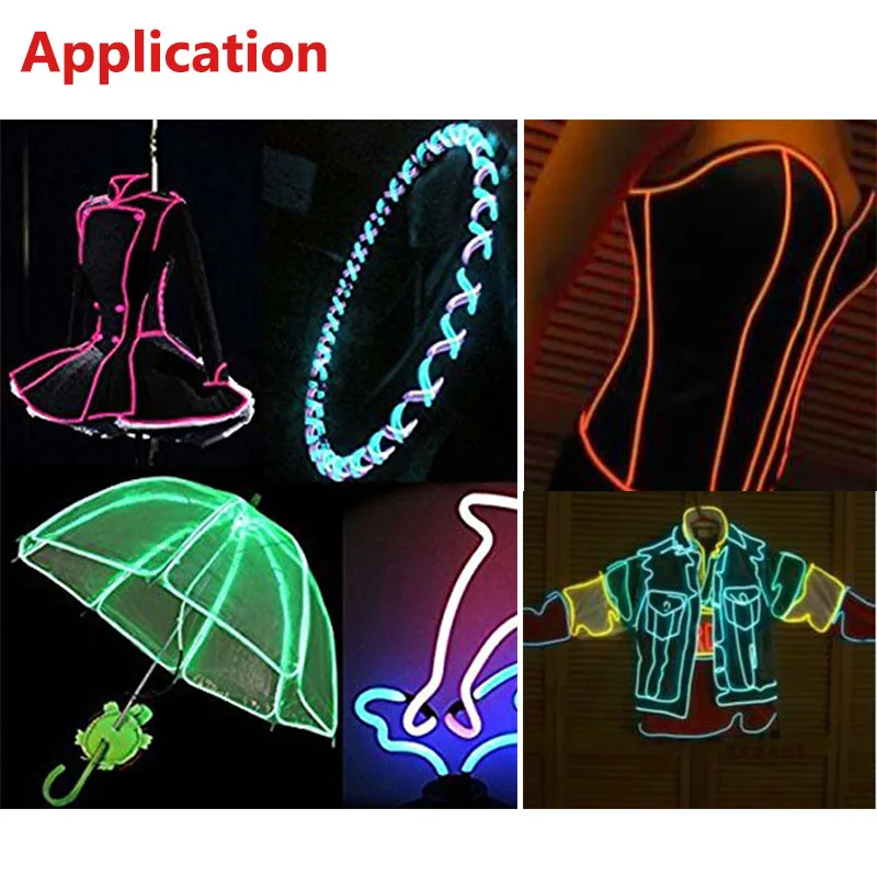 Luminous 3.2mm EL Wire Lights long lifetime 10 Color Available EL Wire for Wedding Decoration DIY Glowing Bar Party Supplies