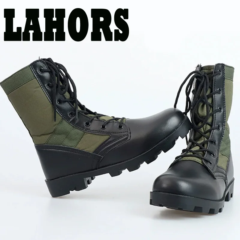 Lahors-botas militares tácticas de entrenamiento para hombre, zapatos del ejército de alta calidad, suela dura absorbente de golpes para exteriores, Botas de senderismo de cintura alta