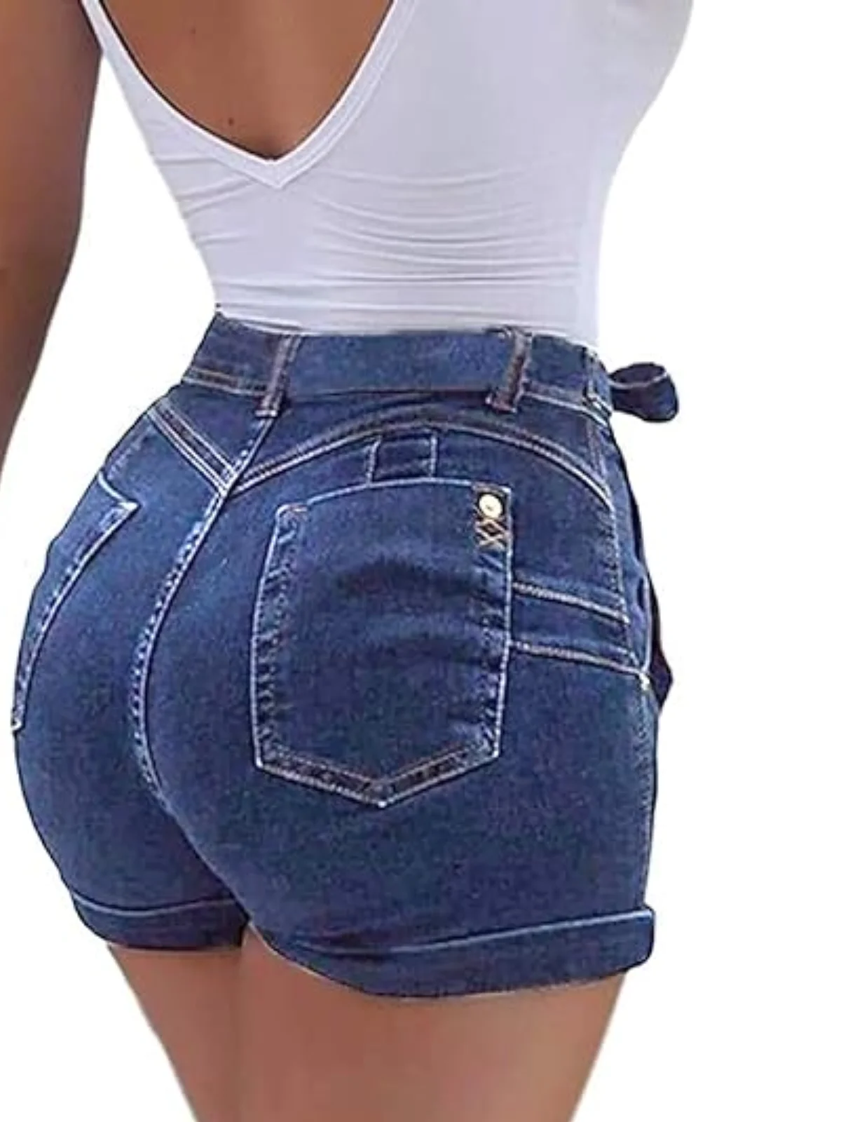 Women\'s High Waist Denim Shorts Lace-up Belt Washed Summer Fashion Sexy Shorts Jeans Daily Women\'s Fashion Skinny Denim Short