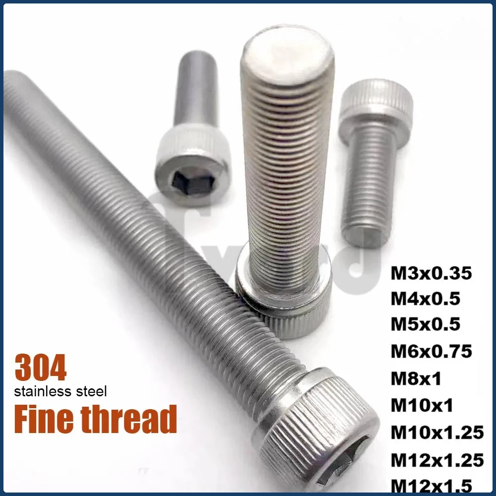 

1/5/20pcs DIN912 Fine Thread M3 M4 M5 M6 M8 M10 M12 304 A2 Stainless Steel Allen Hexagon Hex Socket Cap Cylinder Head Bolt Screw