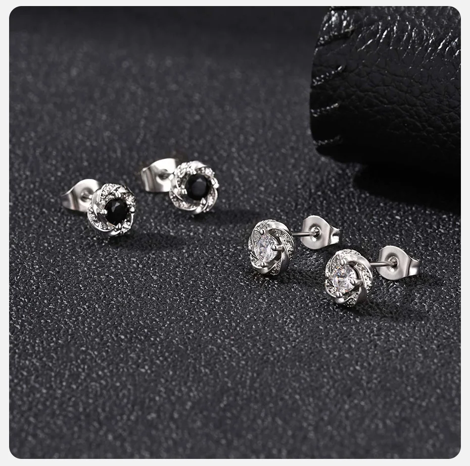 Vnox Herren Mobius Twist Kupfer Ohrstecker Rund Schwarz Weiß Kubisches Zirkonia CZ Ohrpiercing Kleiner Ohrstecker Schmuck Geschenk für Männer – Detail 5