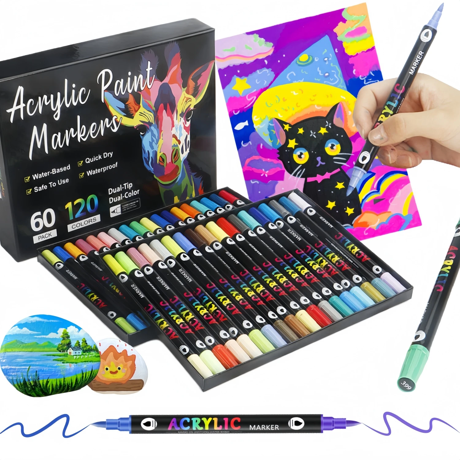 

Dual Tip Acrylic Paint Markers,Dual Color,Soft Brush Tip Acrylic Paint Markers for Rock Painting, Ceramic, Stone, Wood, Canvas
