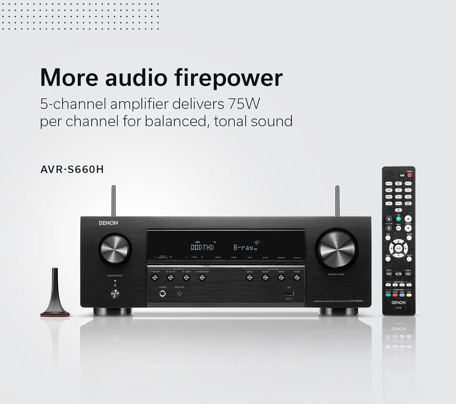 5.2 Ch AVR - 75 W/Ch, Advanced 8K Upscaling, 3D Audio - Dolby TrueHD, DTS:HD Master & More, Wireless, Built-in HEOS