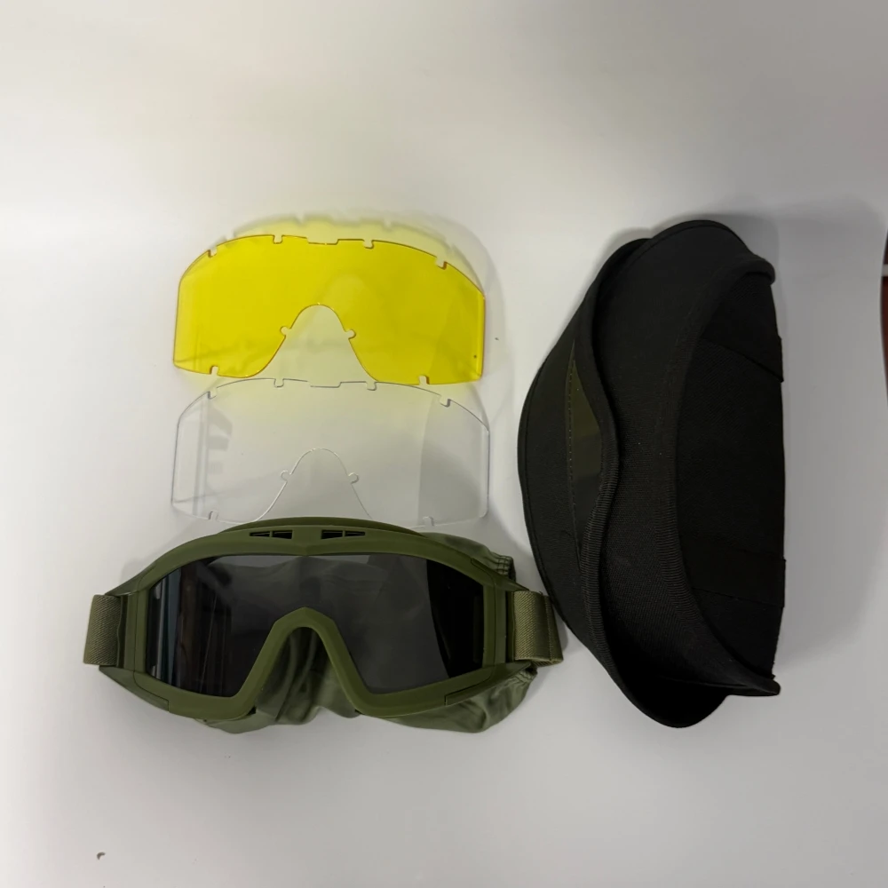 Locust Tactics Goggles, Three-Lens Shooting Glasses, Outdoor Military Fan CS Equipment, Explosion-Proof and Impact-Resistant