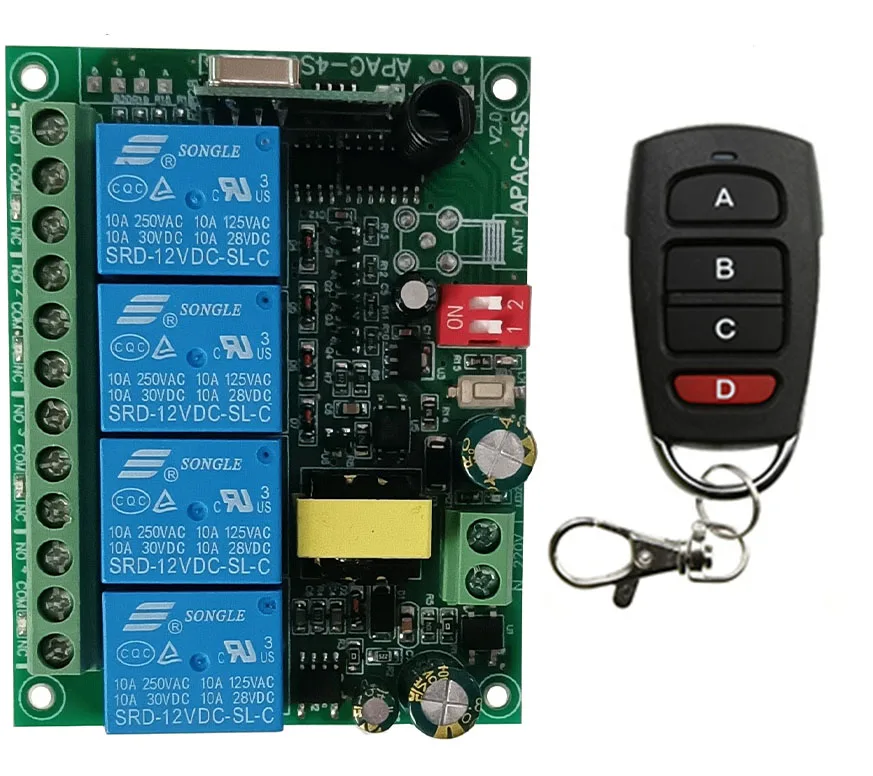 AC110V 220 فولت 230 فولت 10A التتابع 4CH 4 CH اللاسلكية RF التحكم عن بعد مفتاح الإضاءة 10A التتابع الناتج راديو وحدة الاستقبال + الارسال #5