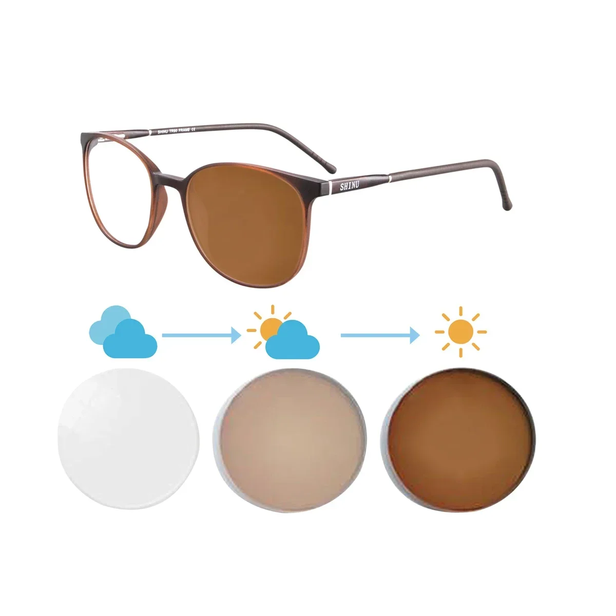 

SHINU Multifocal Photochromic Reading Glasses Women Small Face Size Tr90 Frames Photochromic Bicycle Glasses Progressive Lenses