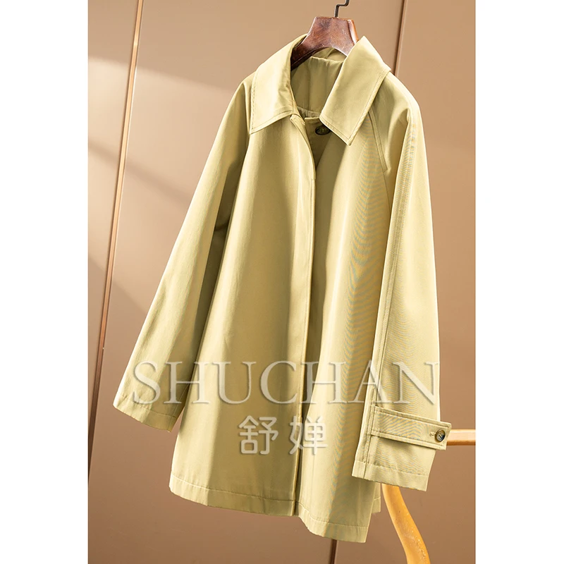 Spring home, early autumn, good version! Xiaohe + simple loose lapel one-hand long trench coat female 66C2