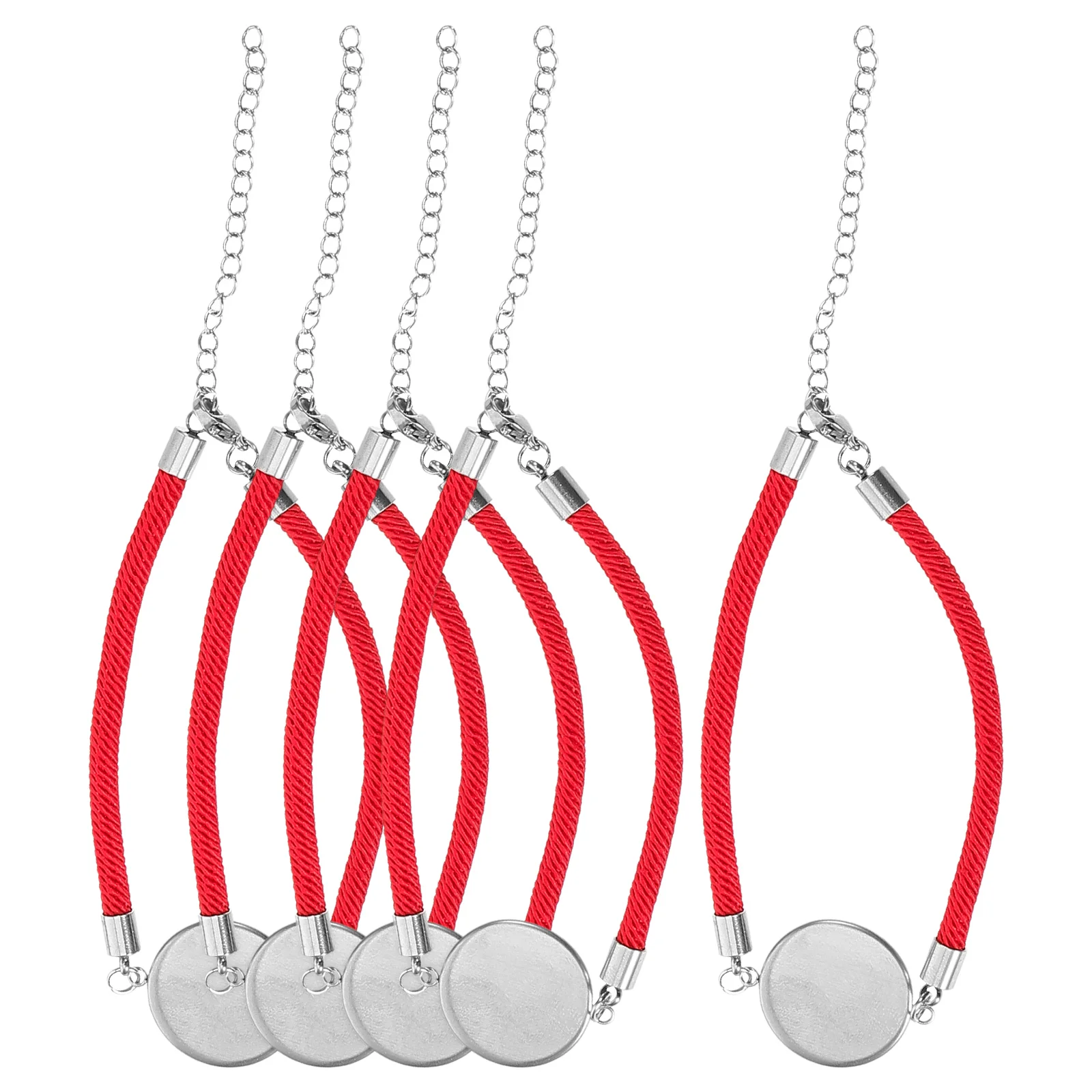 

5pcs Red Cord Stainless Steel Bracelet Blanks Groove Cover DIY Jewelry Making Kits Bangles Accessories