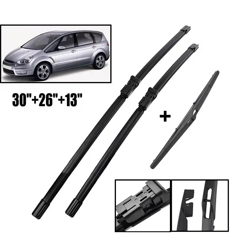 

Wiper LHD Front & Rear Wiper Blades Set For Ford S-Max Smax 2009 - 2015 Windshield Windscreen Window Brushes 30"+26"+13"