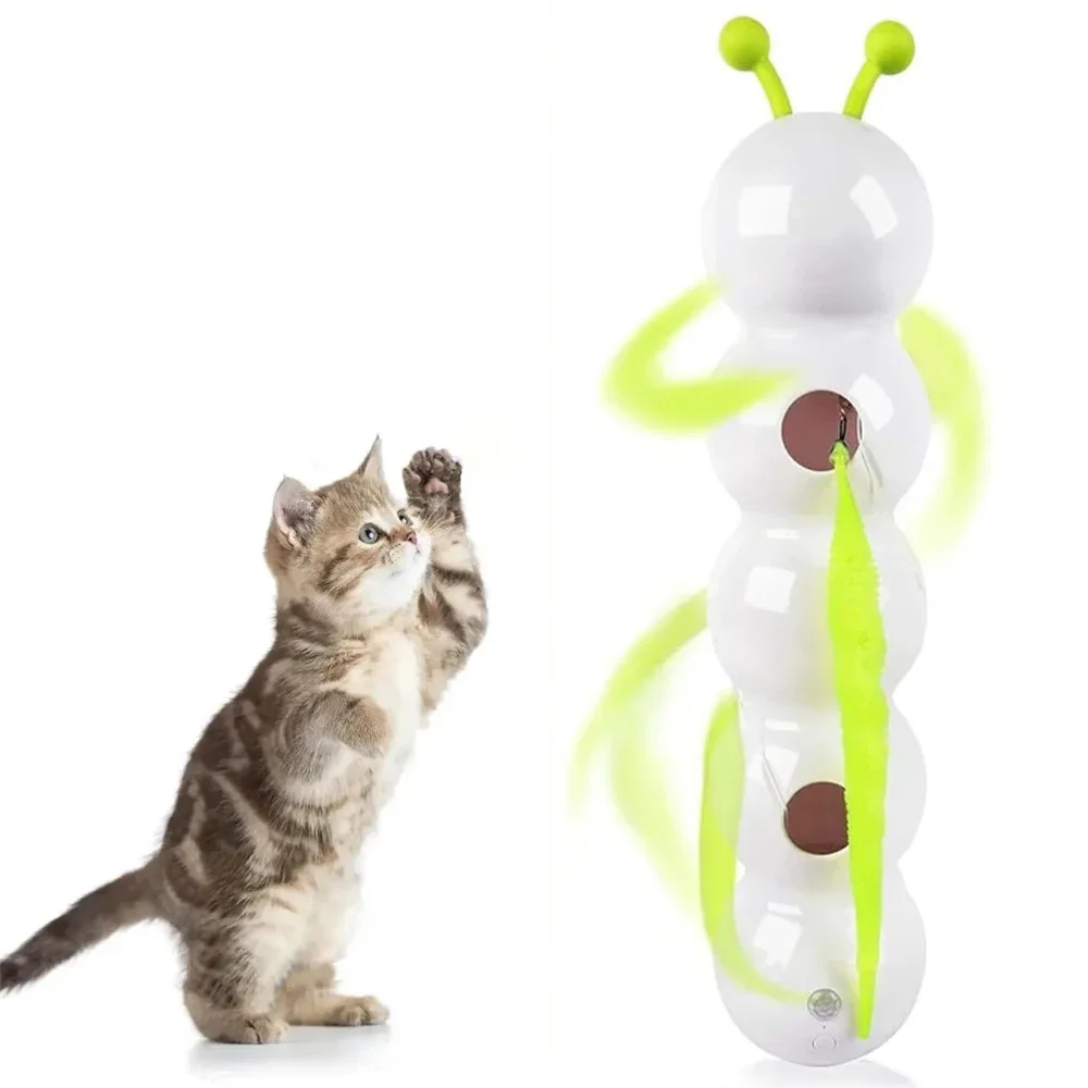 

​Smart Auto Motion Sensor Caterpillar Cat Toy USB Rechargeable Suction Cup Feather Teaser Worm Tail Replaceable for Multi Cats