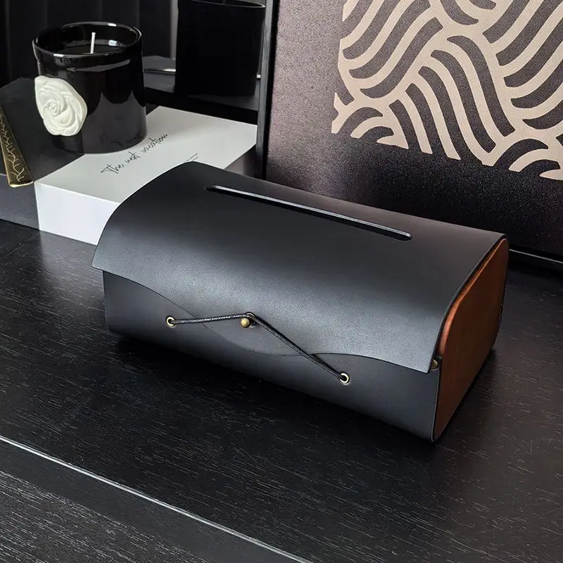 

Light luxury Leather&Wooden Tissue Box Home Decor Living Room Paper Box Office Bedroom Hotel Napkin Holder Storage Organizer